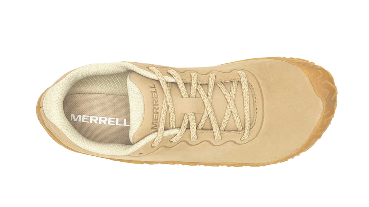 Barfußschuh mit Schnürsenkeln, geschlossener Zehenbox und geschlossenem Fersenbereich, Draufsicht