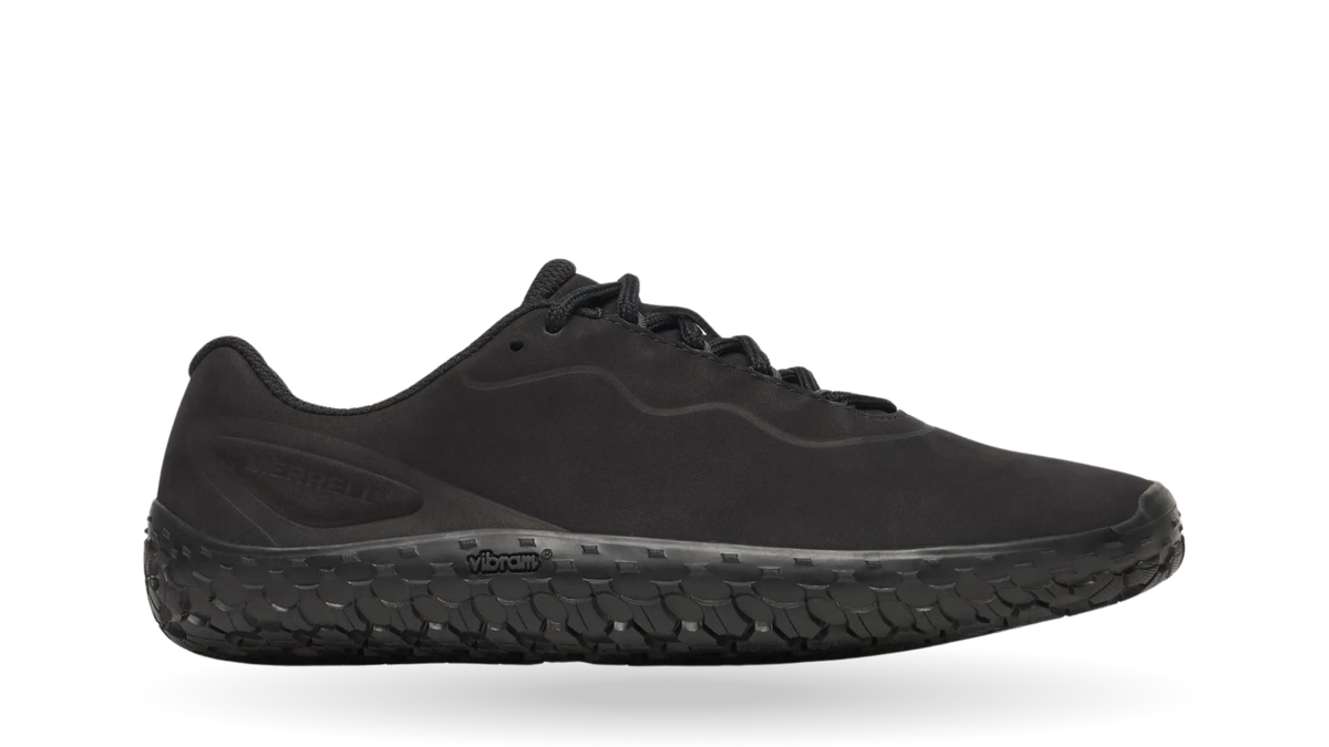 Barfußschuh für Erwachsene mit Schnürung, breiter Zehenbox und profilierter Sohle, Seitenansicht außen