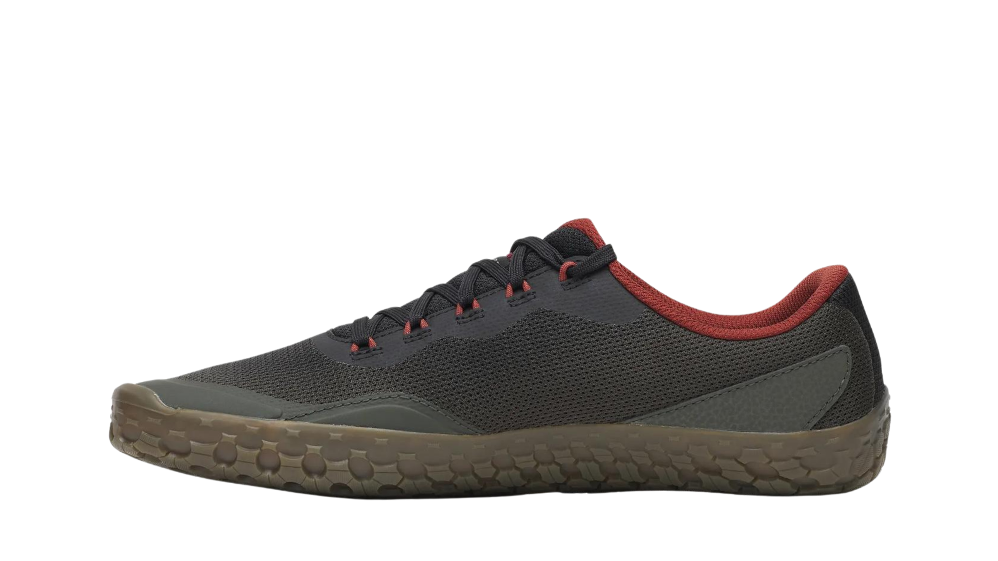 Barfußturnschuh für Erwachsene mit Schnürung, breiter Zehenbox und profilierter Sohle, Seitenansicht innen