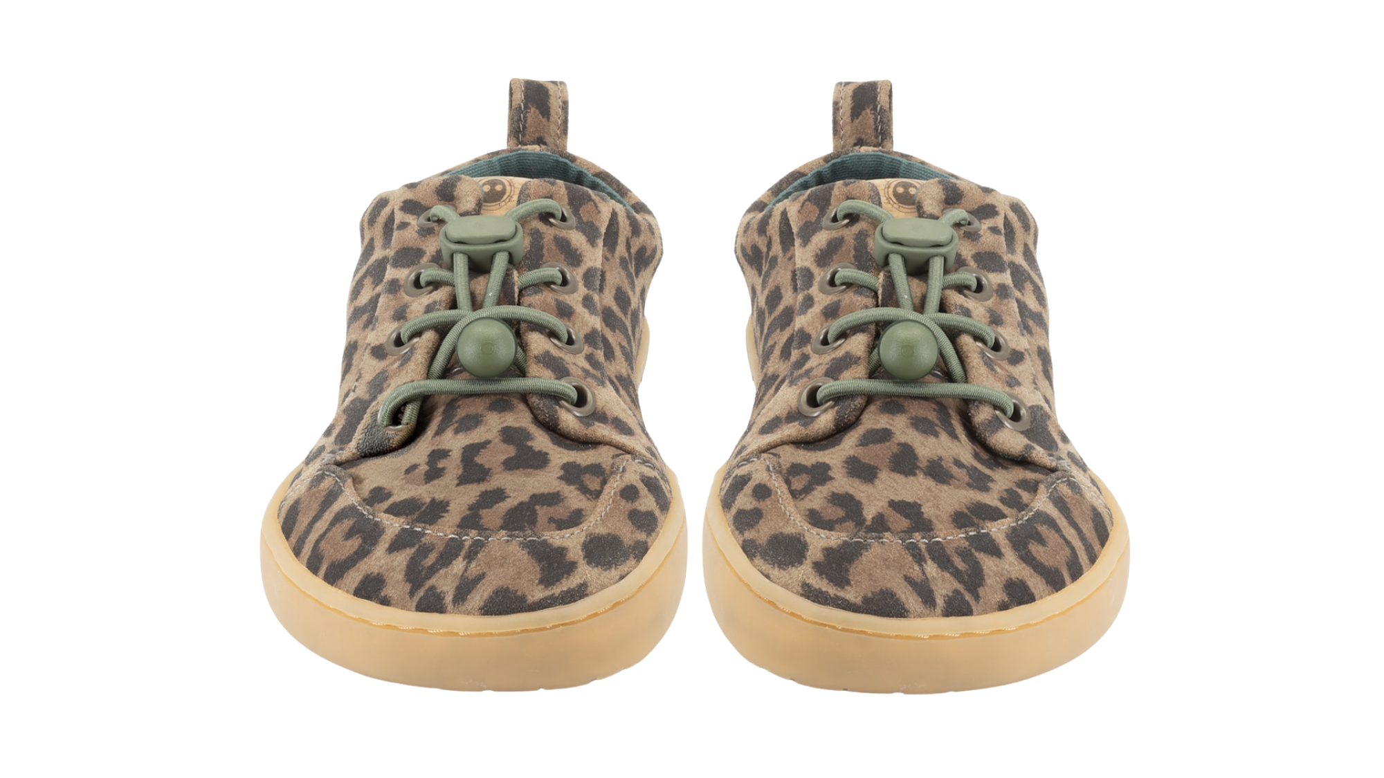 Barfußsneaker mit Schnellverschluss, Animal-Print und geschlossener Zehenpartie, Vorderansicht als Paar