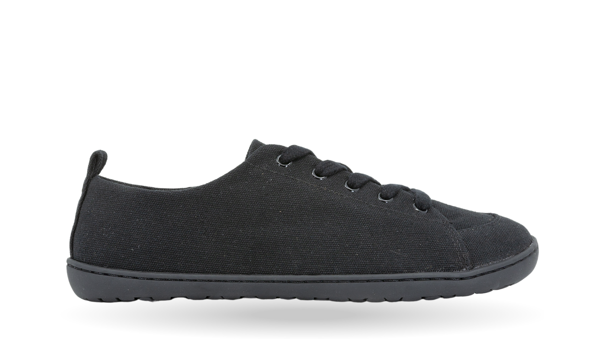 Barfußsneaker mit Schnürung, Textil-Obermaterial und geschlossener Zehenpartie, Einzelschuh, Seitenansicht außen