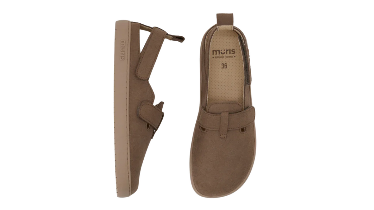 Barfußschuh für Kinder als Paar mit Riemen, Klettverschluss und geschlossener Zehenpartie, Draufsicht