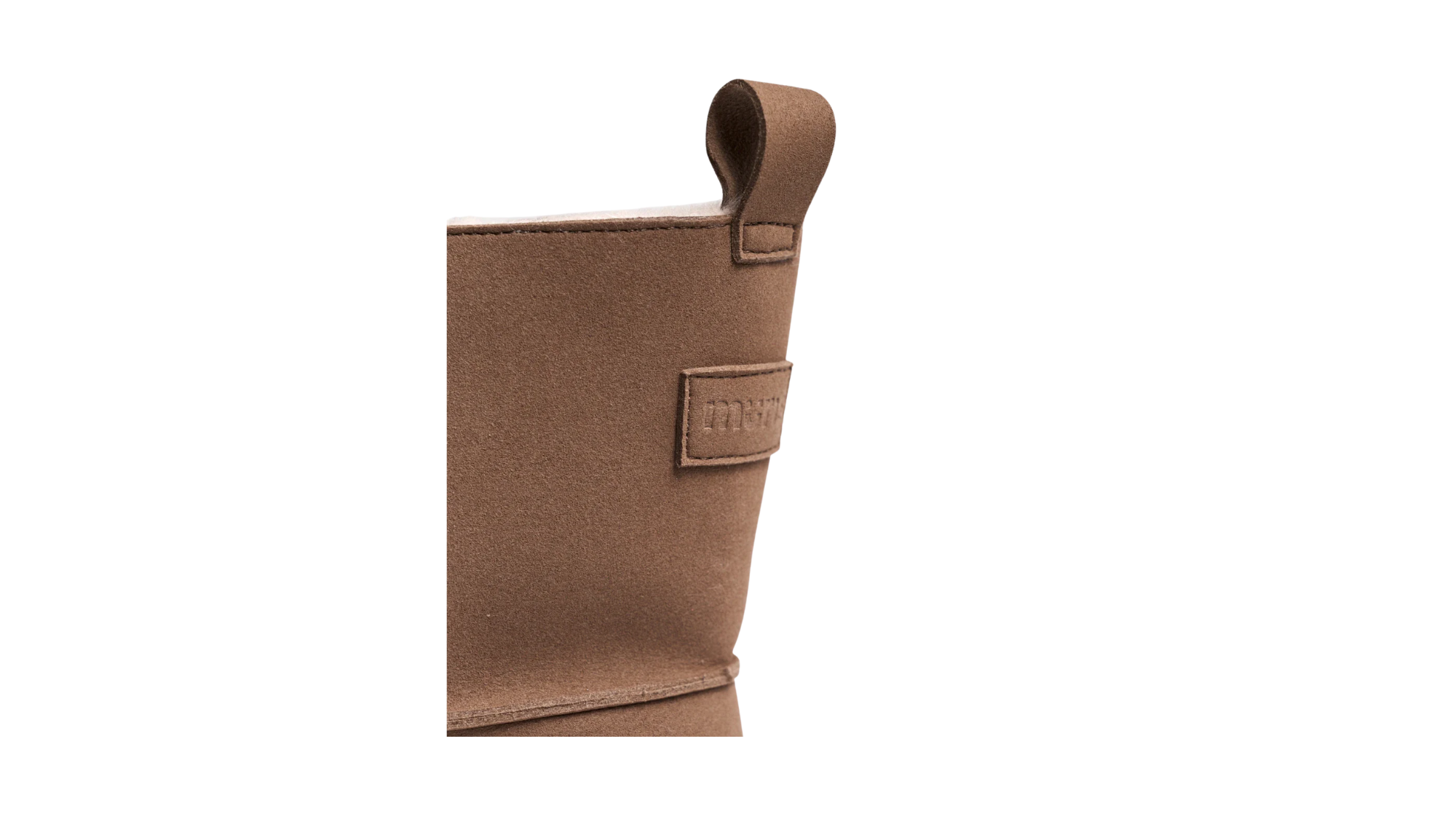 Barfußwinterstiefel, geschlossene Zehenpartie, geschlossener Fersenbereich, Detailansicht, Schaft mit Klettverschluss, Zuglasche am Schaftrand, geschlossener Schaftabschluss