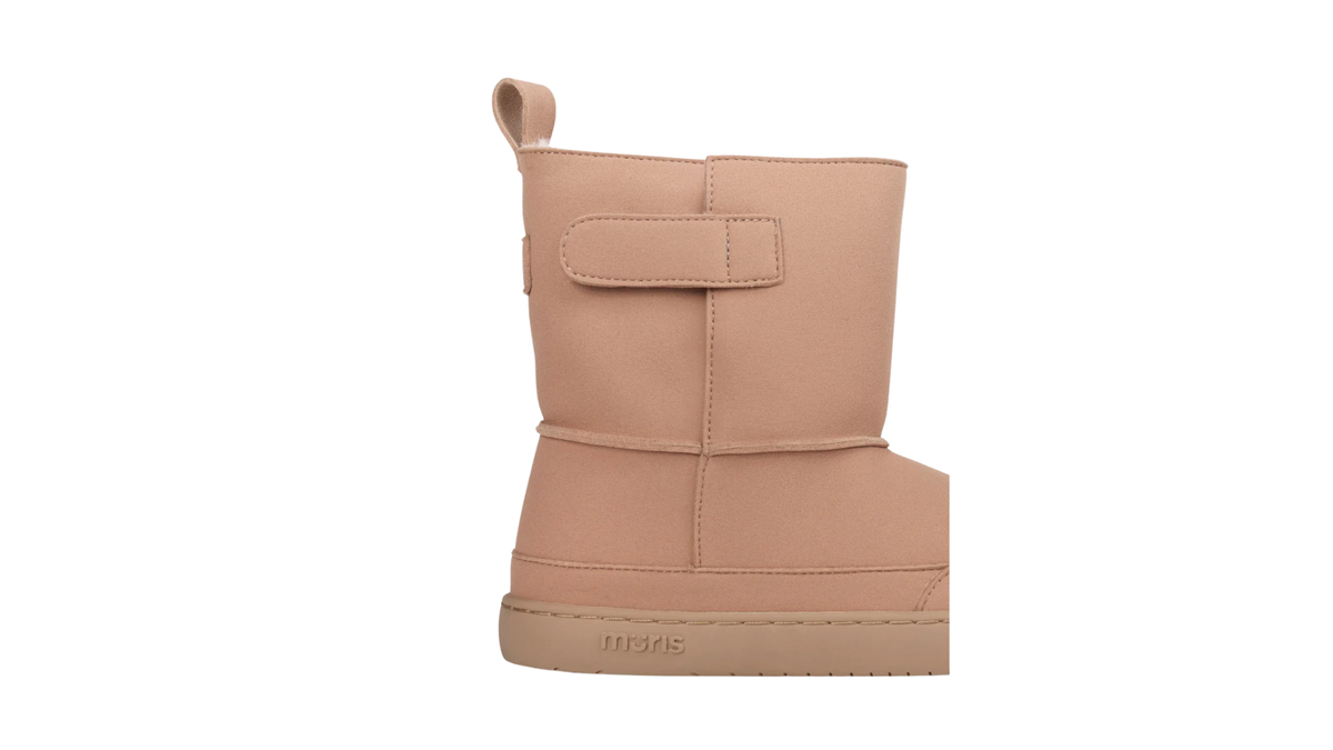 Barfußwinterstiefel, geschlossene Zehenpartie, geschlossene Zehenpartie, geschlossener Fersenbereich, Schaft mit Klettverschluss, Zuglasche, flache Sohle