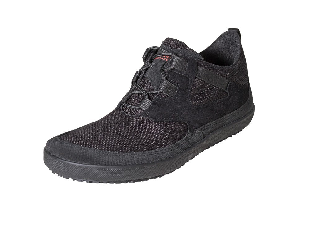Barfußschuh, geschlossene Zehen und geschlossener Fersenbereich, Schnürsenkel, flexible Sohle, einzelner Schuh, schräge Vorderansicht