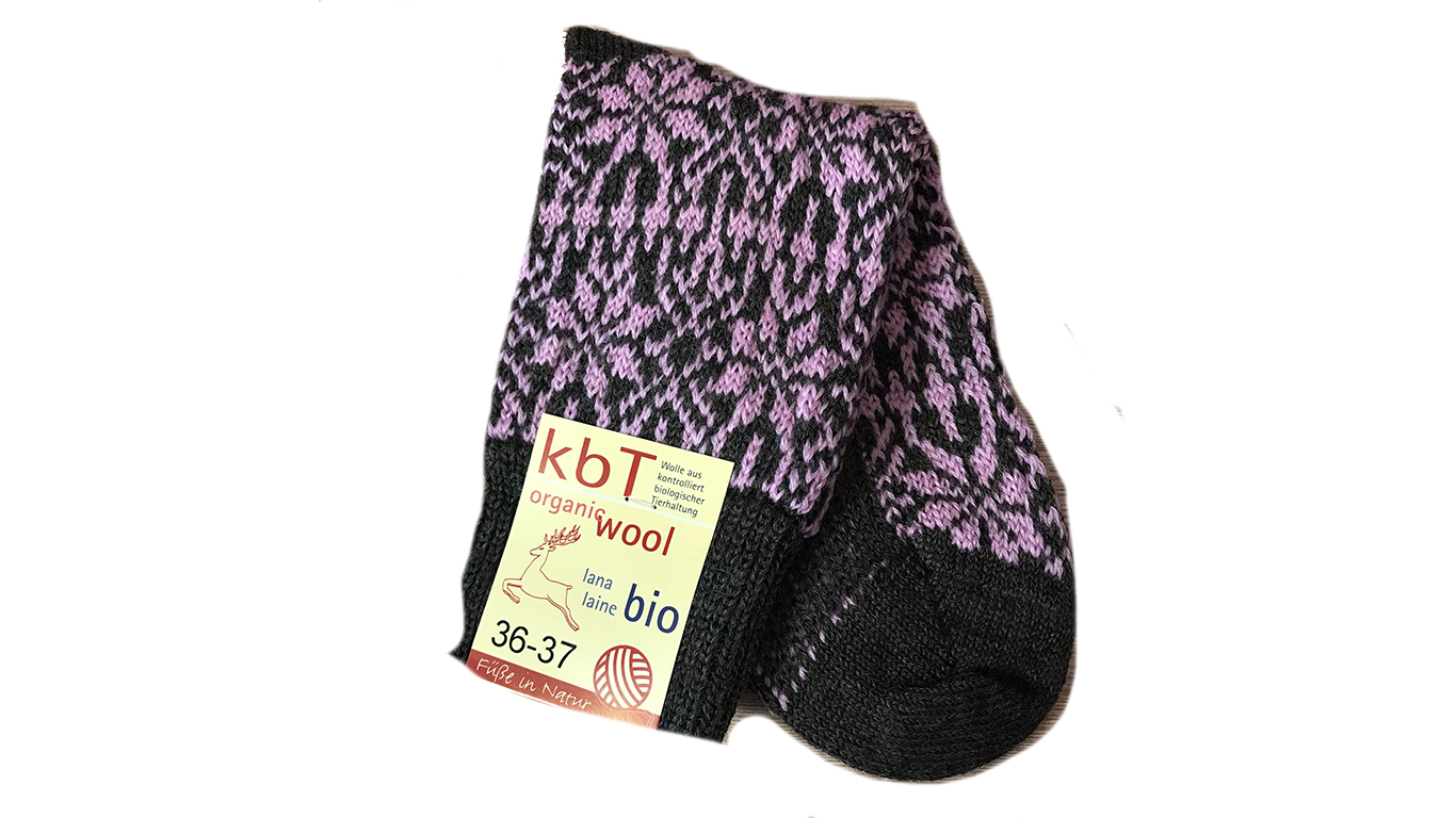 Socken ohne separate Zehen, wadenhoher Schaft, elastischer Bund, mehrfarbiges Muster, verstärkter Fersen- und Zehenbereich, Draufsicht