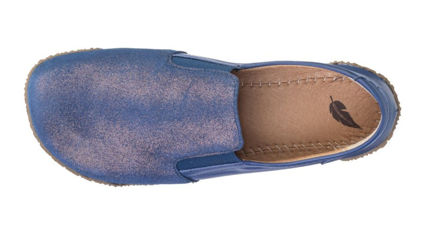 Barfußschuh als Slipper, breite Zehenbox, flexible Sohle, geschlossener Zehenbereich, offener Fersenbereich, Draufsicht