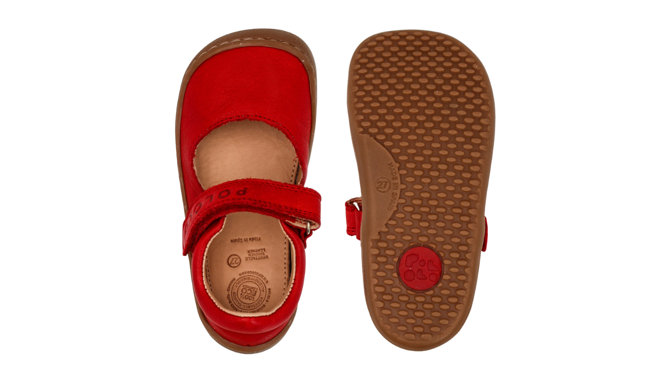 Kinder Barfußschuh mit breiter Zehenbox, Klettverschluss und flexibler Sohle, geschlossene Zehen und geschlossener Fersenbereich, Draufsicht