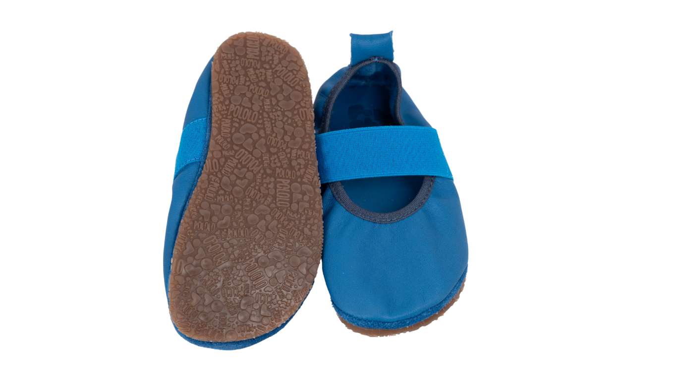 Kinder Barfußschuh mit breiter Zehenbox, Klettverschluss und flexibler Sohle, geschlossene Zehen und geschlossener Fersenbereich, Vorder- und Rückansicht