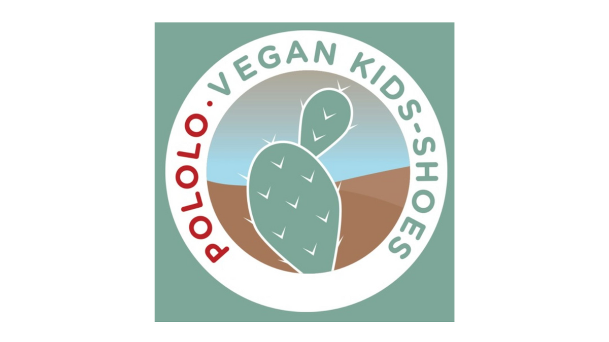 Rundes Logo mit Kaktusmotiv und Schriftzug POLOLO VEGAN KIDS SHOES, Draufsicht