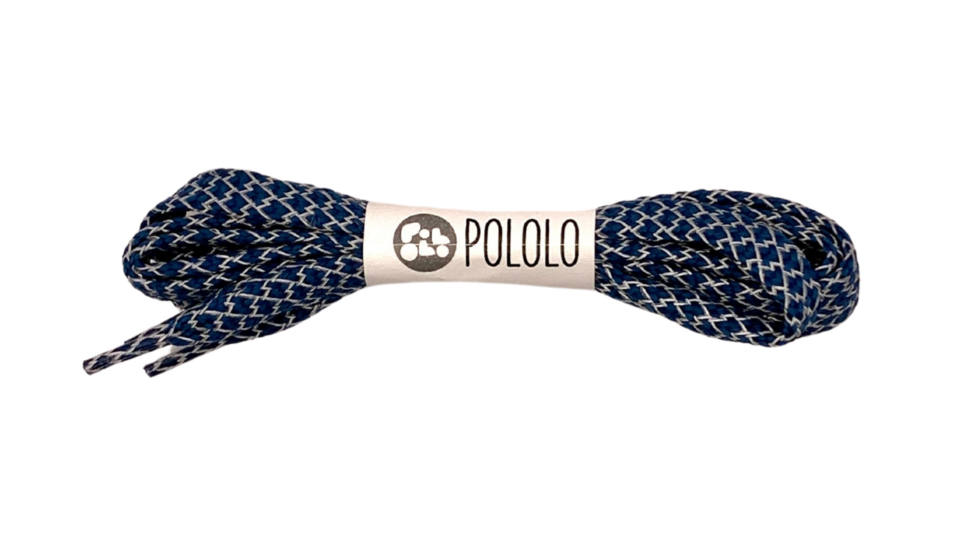 Schnürsenkel mit Muster und Banderole mit Schriftzug POLOLO, Paar, Draufsicht