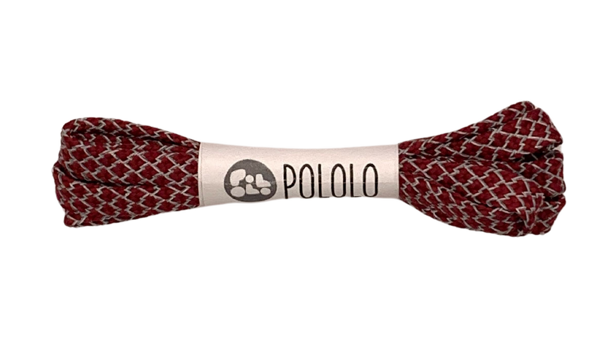 Schnürsenkel mit Muster und Banderole mit Schriftzug POLOLO, Paar, Draufsicht