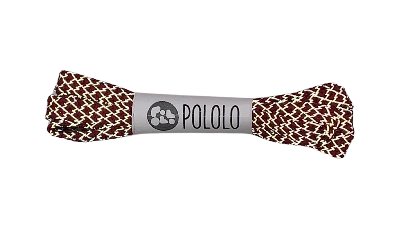 Schnürsenkel mit Muster und Banderole mit Schriftzug POLOLO, Paar, Draufsicht
