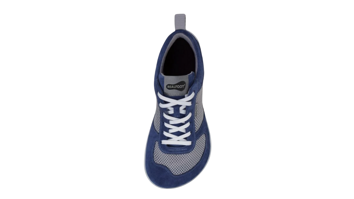 Barfußschuh mit Schnürung, breite Zehenbox, flache flexible Sohle, geschlossener Fersenbereich, Draufsicht