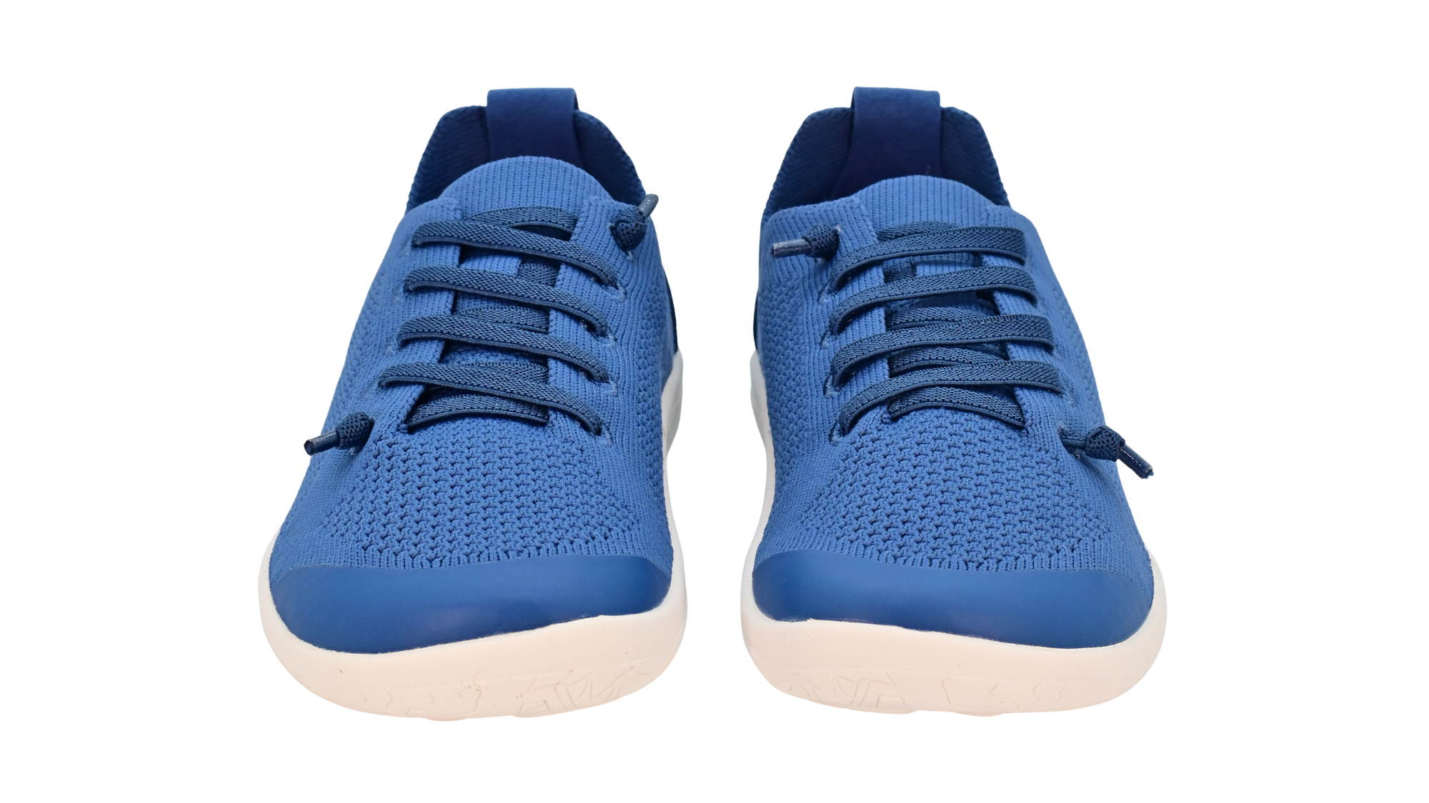 Barfußschuh für Kinder und Jugendliche, geschlossene Zehenpartie, geschlossener Fersenbereich, Schnürung, gestrickter Schaft, Zuglasche, flache Sohle, Vorderansicht als Paar