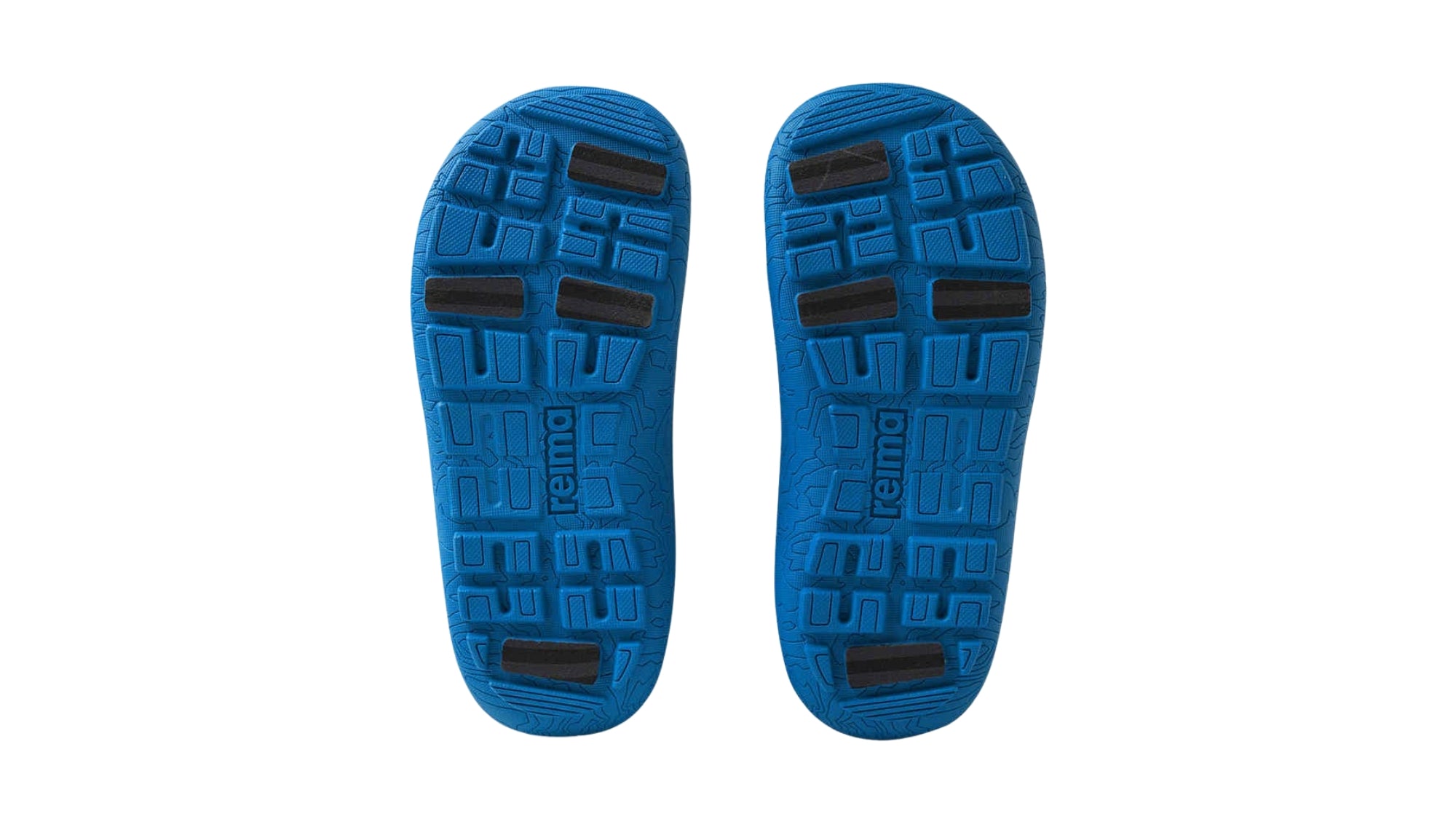 Barfußwinterstiefel für Kinder, geschlossene Zehenpartie, geschlossener Fersenbereich, Schnürung, Klettverschluss am Schaft, Zuglasche, profilierte Sohle, Ansicht von unten als Paar
