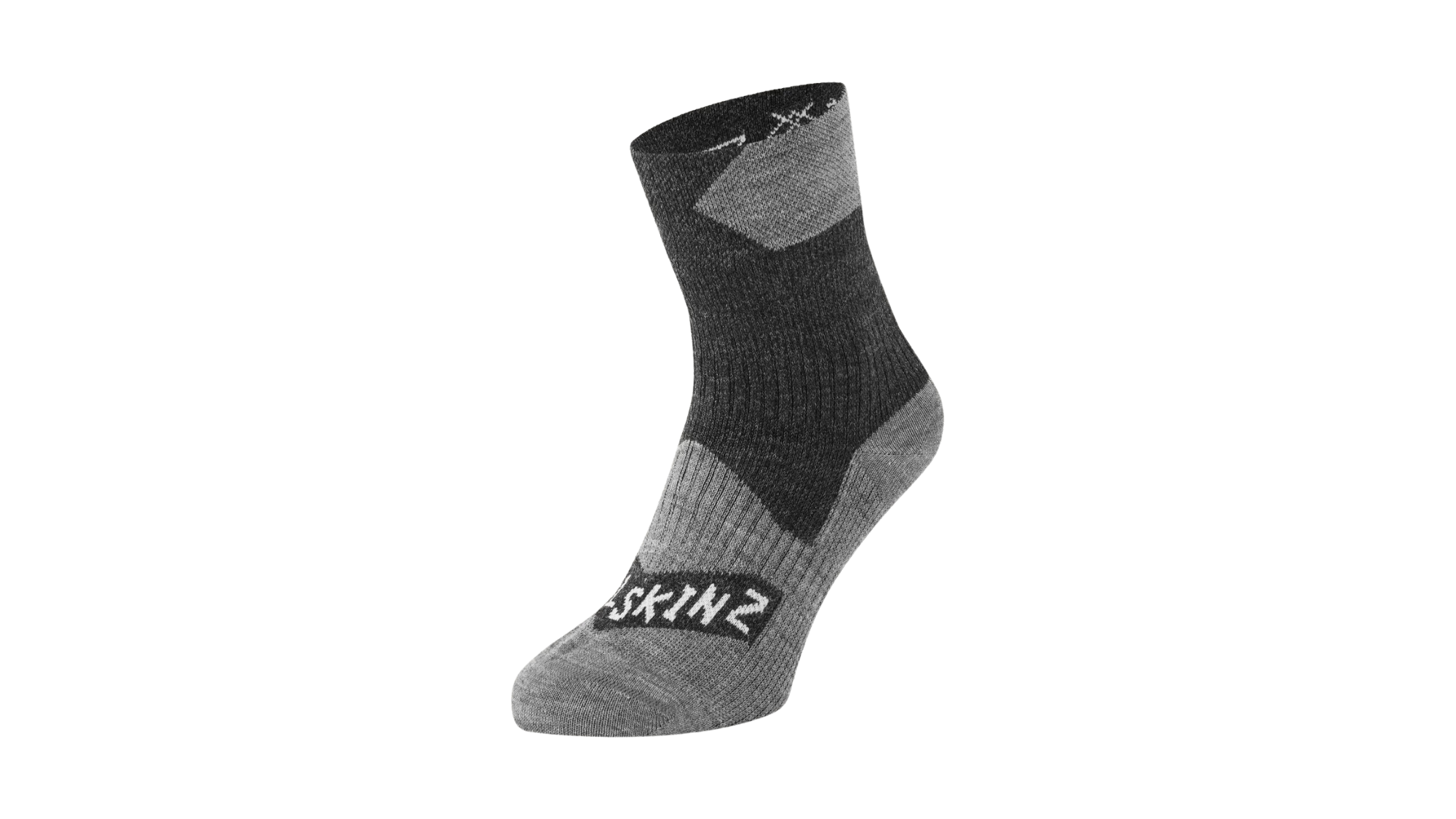 Socken für Erwachsene, gerippter Schaft, elastischer Bund, verstärkter Zehen- und Fersenbereich, schräge Vorderansicht