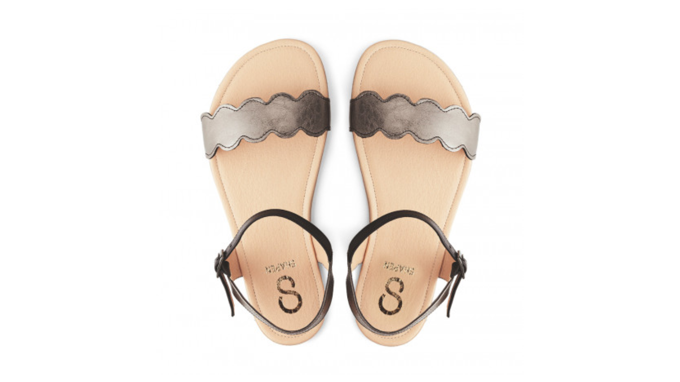 Barfußsandalen mit flexibler Sohle, Riemenkonstruktion und Fersenriemen mit Schnalle, offene Zehen und offener Fersenbereich, Paar, Draufsicht