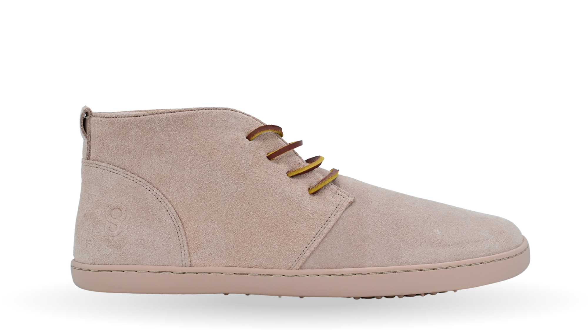 Barfußschuh mit breiter Zehenbox, flexibler Sohle und Schnürung, geschlossene Zehen und geschlossener Fersenbereich, einzelner Schuh, Seitenansicht außen
