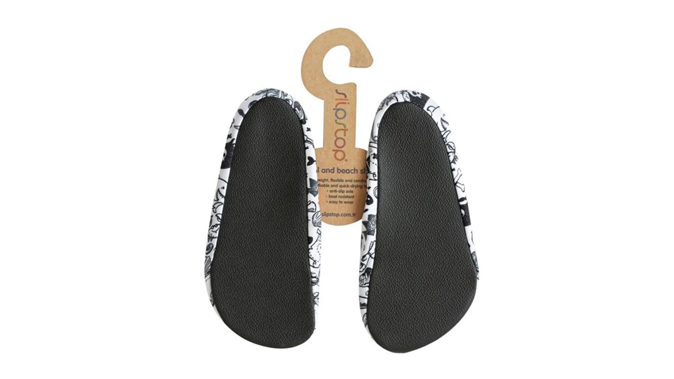 Badeschuhe für Kinder, Paaransicht, geschlossene Zehenpartie, geschlossener Fersenbereich, elastischer Einstieg, Ansicht von unten