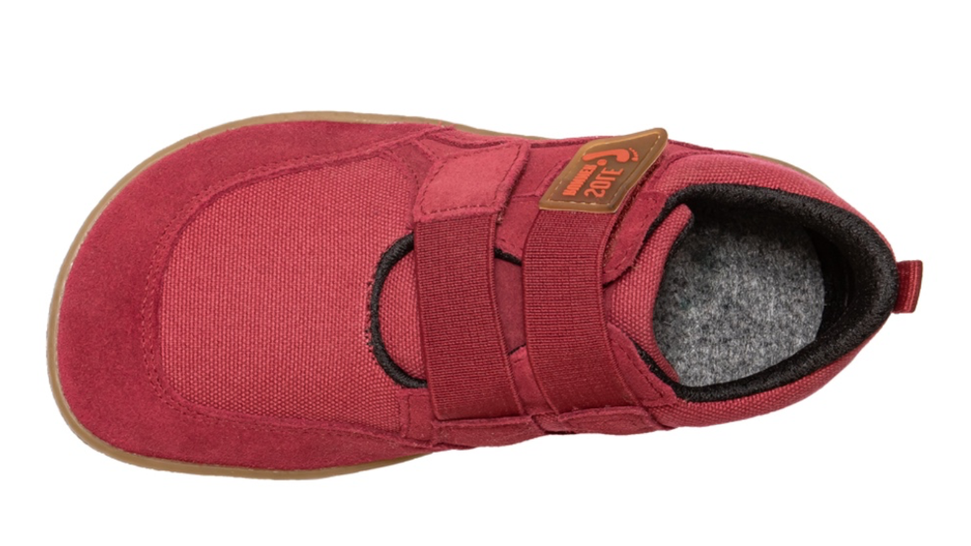 Kinder Barfußschuh, geschlossene Zehen und geschlossener Fersenbereich, Klettverschluss, Draufsicht