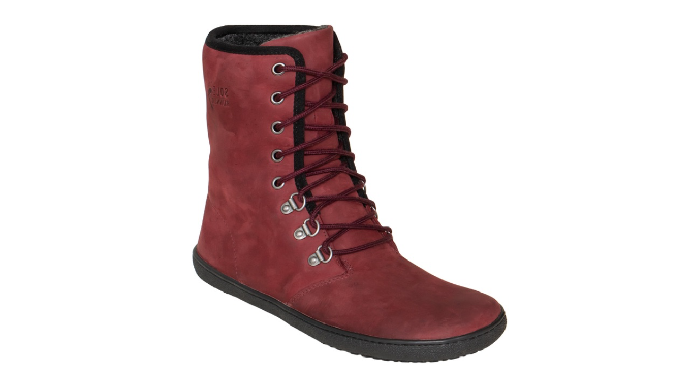 Barfußwinterstiefel für Erwachsene mit Schnürung und geschlossenem Schaft, schräge Vorderansicht