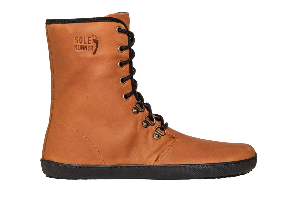 Barfußwinterstiefel für Erwachsene mit Schnürung, breiter Zehenbox und geschlossenem Schaft, Seitenansicht außen
