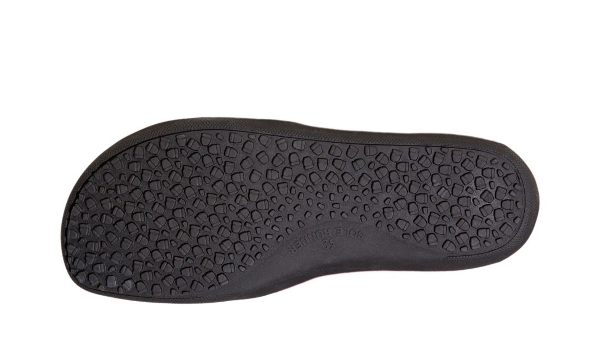 Barfußstiefel für Erwachsene, geschlossene Zehenpartie, geschlossener Fersenbereich, hoher Schaft, flache Sohle, Ansicht von unten