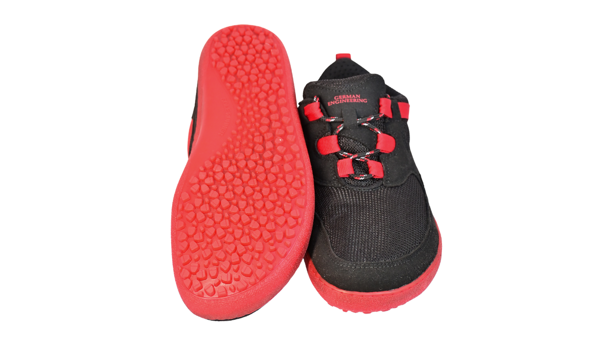 Barfußschuh, geschlossene Zehen und geschlossener Fersenbereich, Schnellverschluss, flexible Sohle, als Paar, Draufsicht und Ansicht von unten