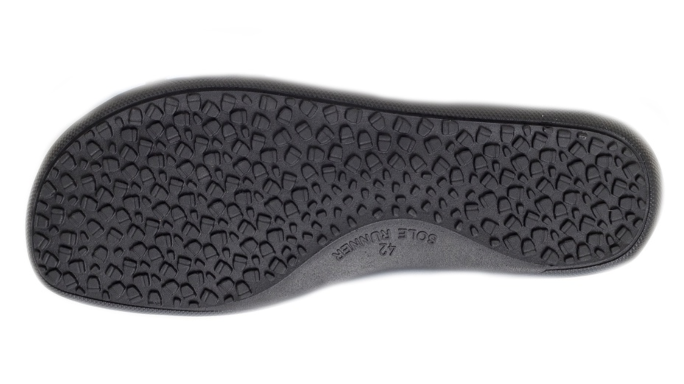 Barfußschuh, flexible Sohle mit Profilstruktur, einzelner Schuh, Ansicht von unten