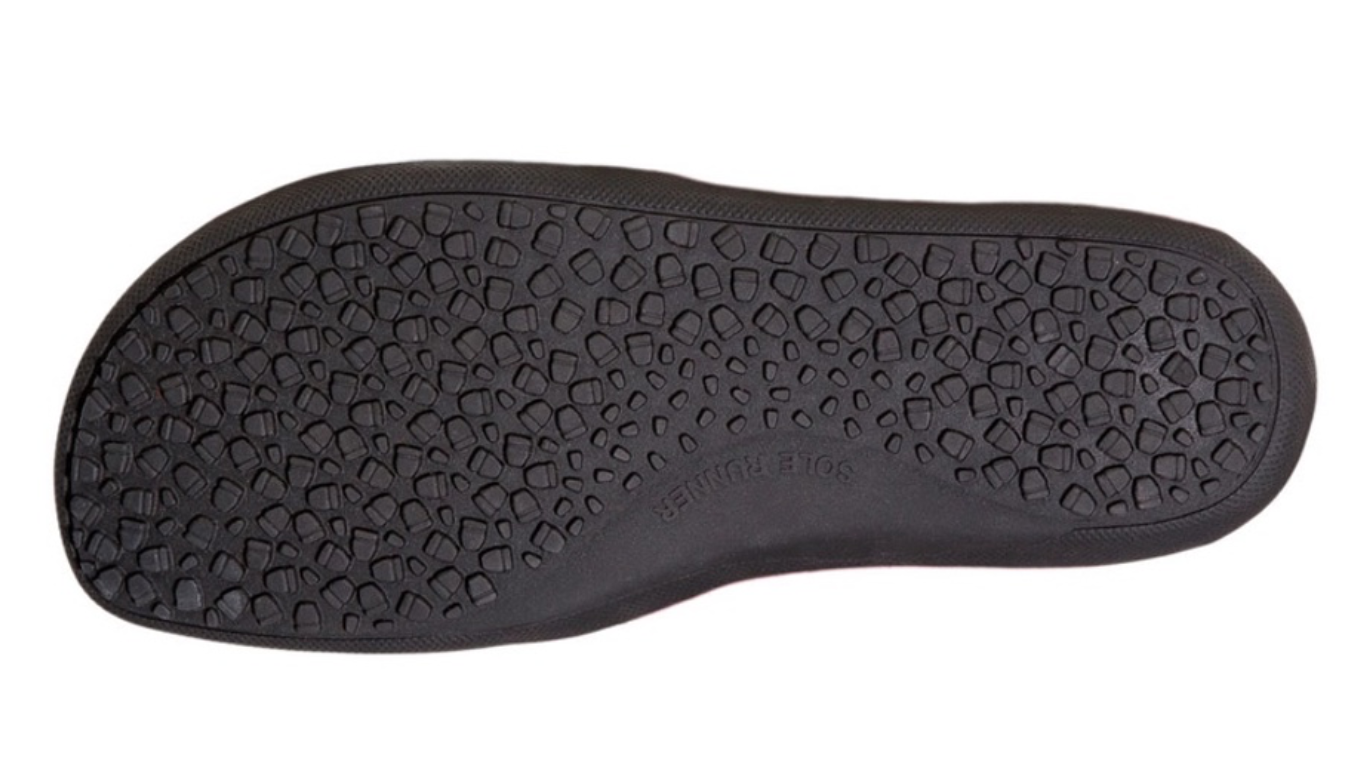 Barfußschuh, flexible Sohle mit Profilstruktur, einzelner Schuh, Ansicht von unten