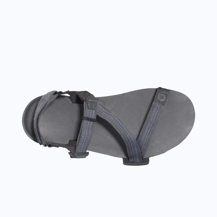 Barfußsandale, offene Zehen und offener Fersenbereich, Riemenkonstruktion mit verstellbaren Riemen, profilierte Sohle, Einzelschuh, Draufsicht