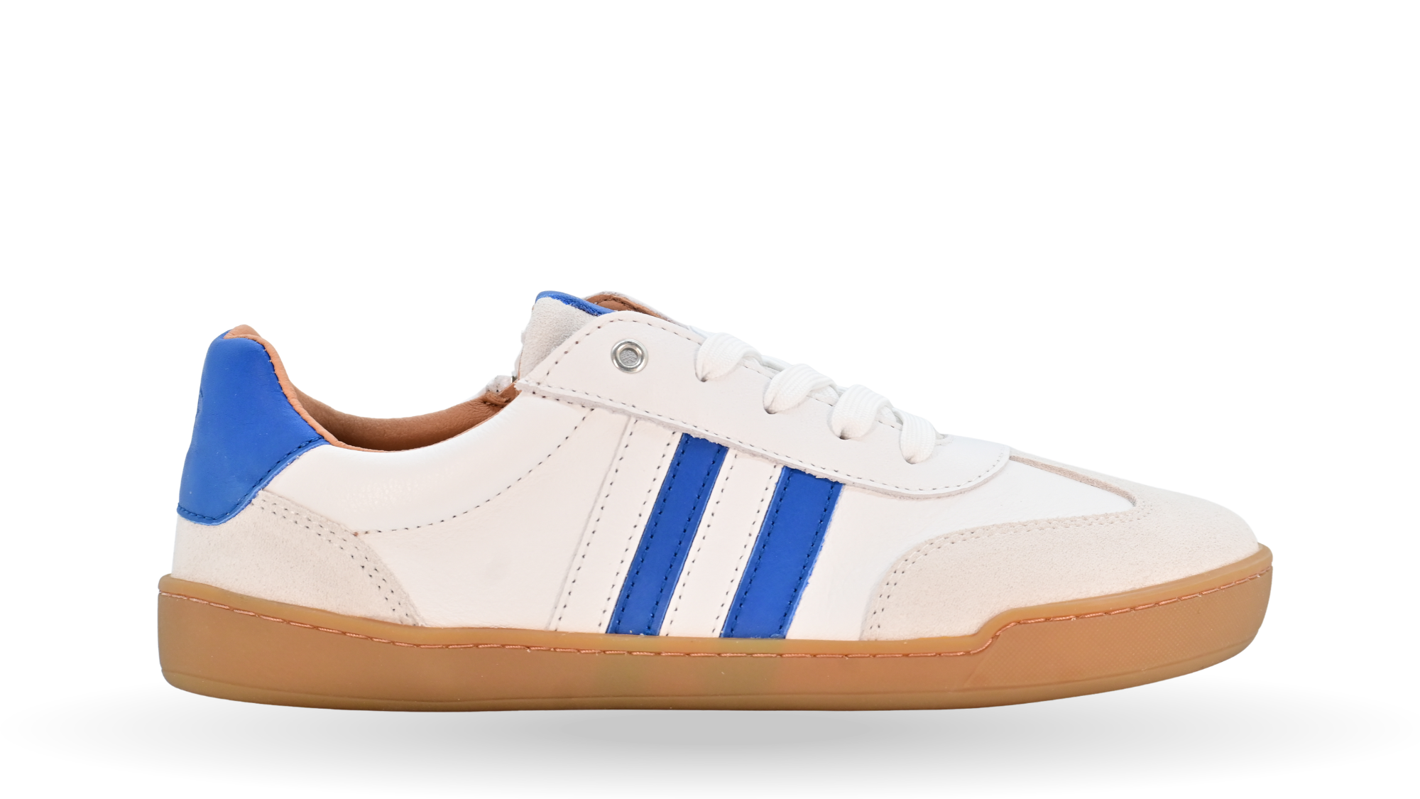 Barfußschuh für Erwachsene, geschlossene Zehenpartie, geschlossener Fersenbereich, Schnürung, seitliche Streifen, flache Sohle, Seitenansicht außen