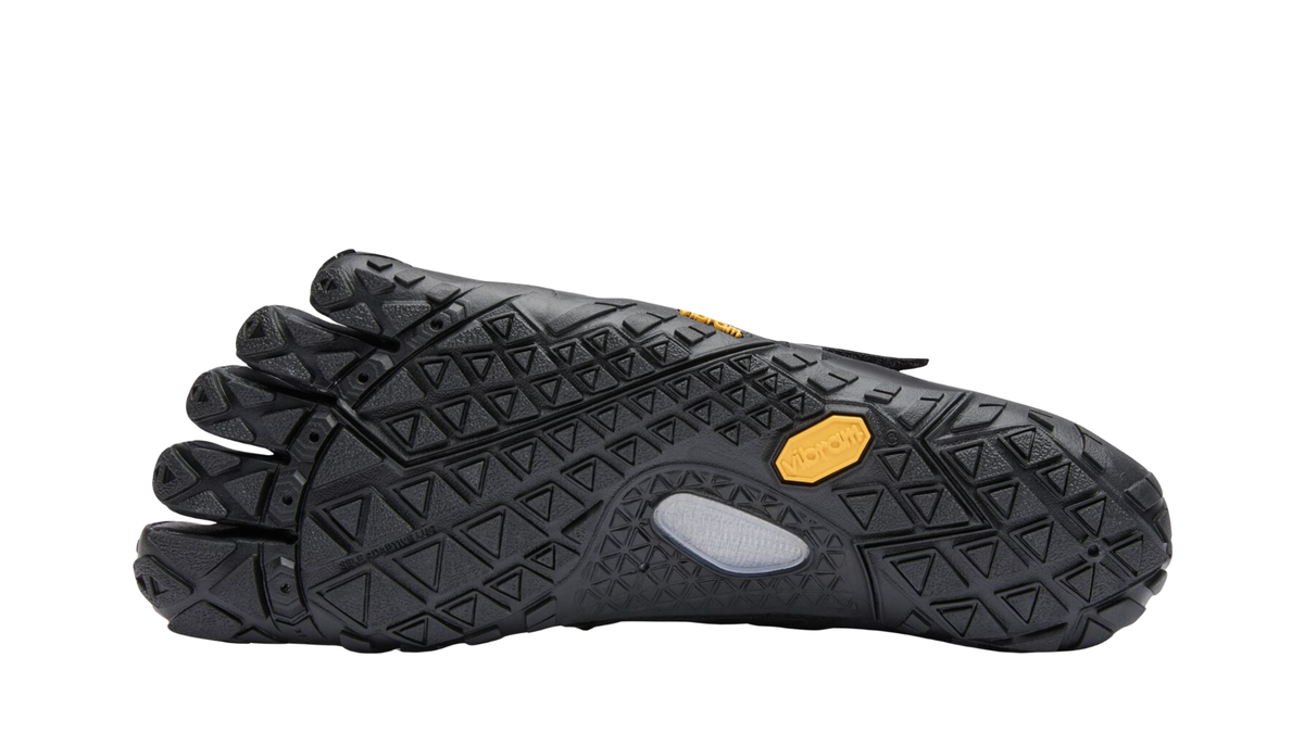Zehenschuh mit separaten Zehenfächern, großem Klettverschluss und geschlossener Ferse, Einzelschuh, Ansicht von unten
