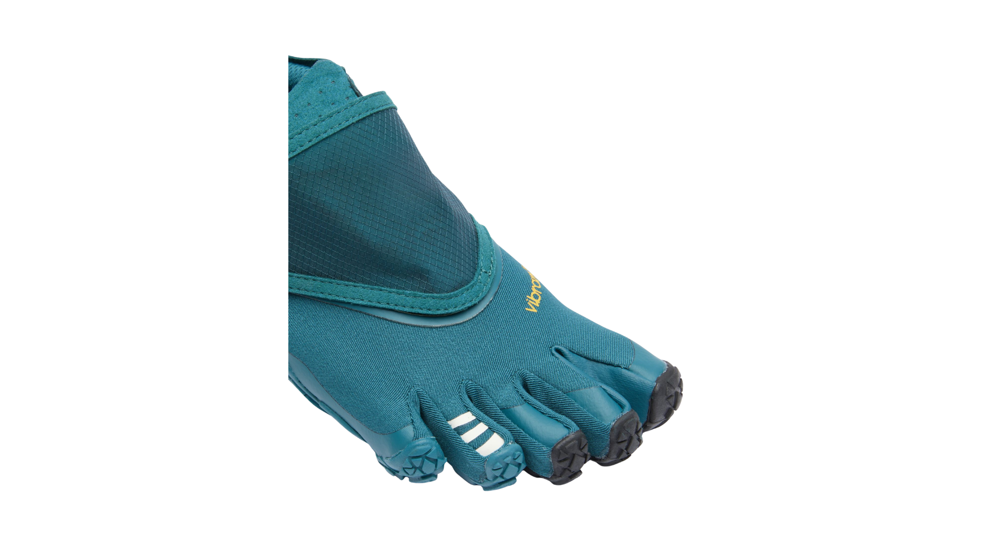 Zehenschuh mit separaten Zehenfächern, großem Klettverschluss und geschlossener Ferse, Einzelschuh, Detailansicht Zehenfächer