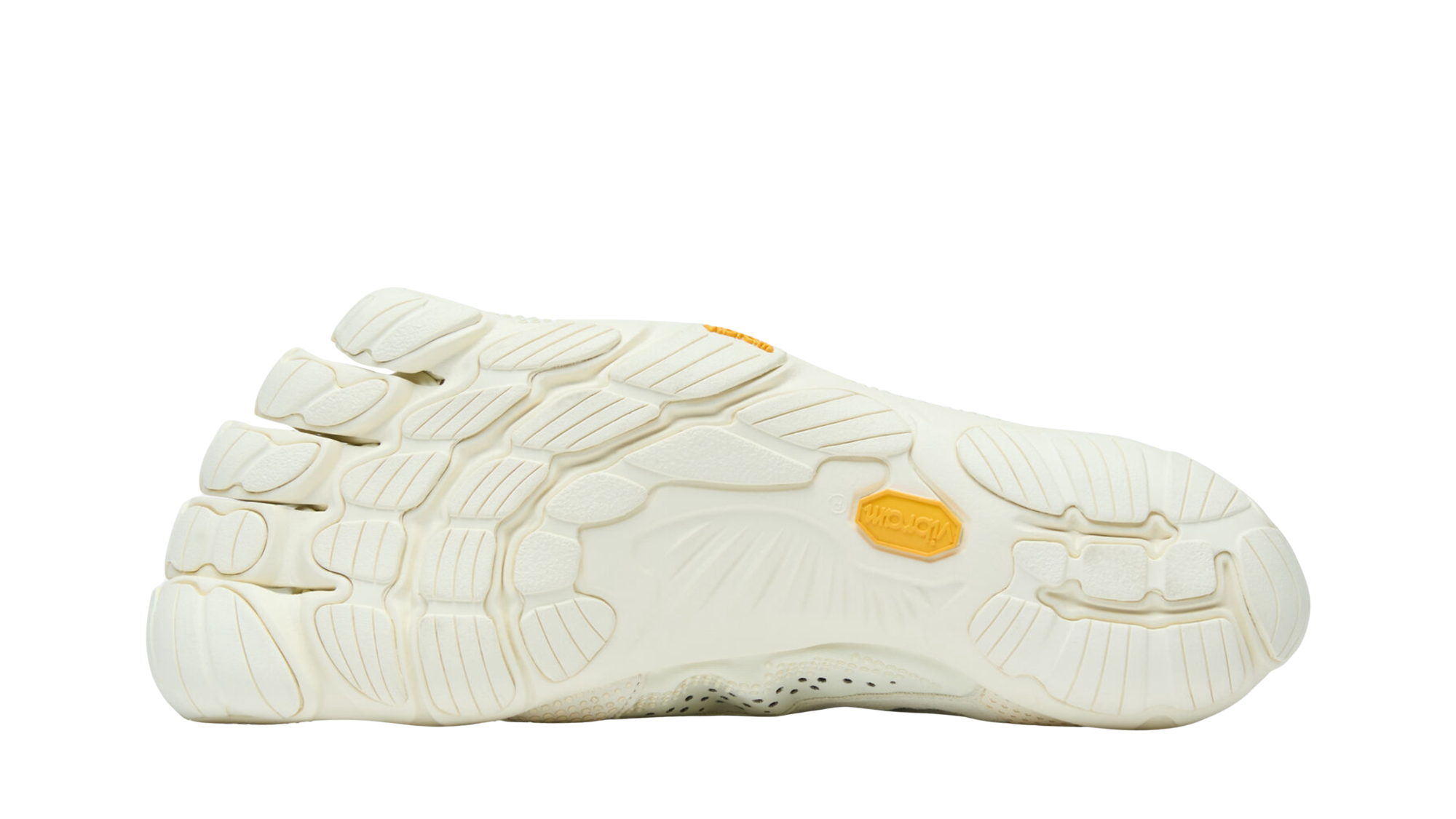 Zehenschuh mit separaten Zehenfächern, Schnellverschluss, Perforationen und geschlossener Ferse, Einzelschuh, Ansicht von unten