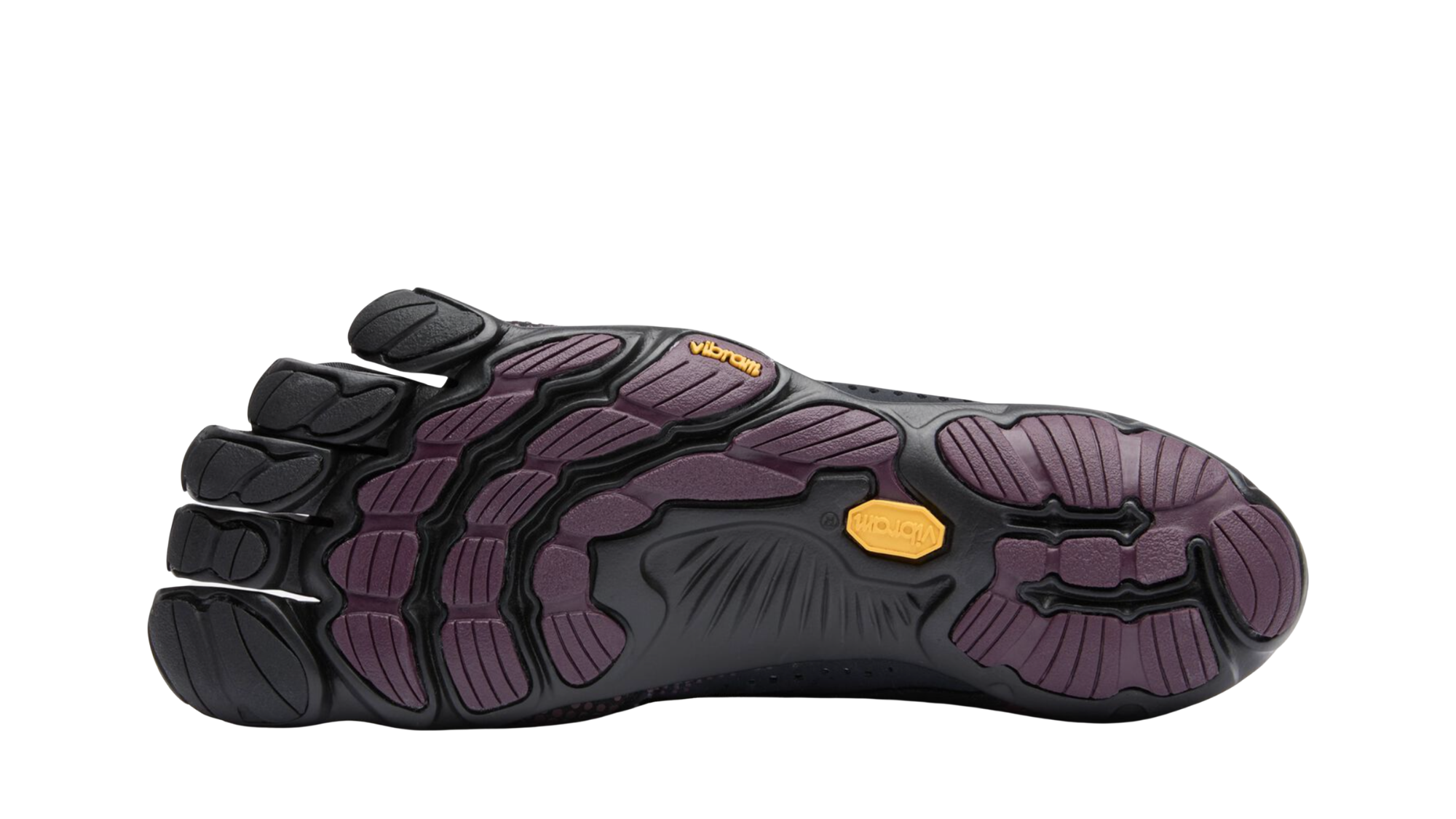 Zehenschuh mit separaten Zehenfächern, Schnellverschluss, Perforationen und geschlossener Ferse, Einzelschuh, Ansicht von unten