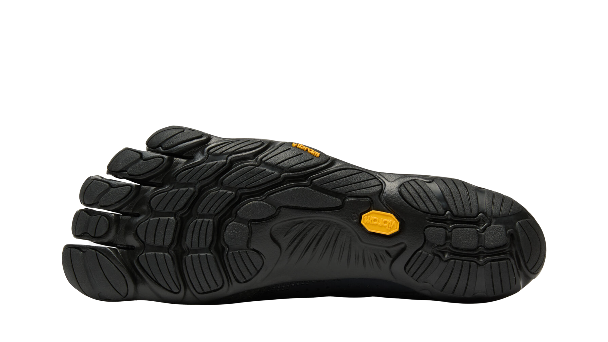 Zehenschuh mit separaten Zehenfächern, Schnellverschluss, Perforationen und geschlossener Ferse, Einzelschuh, Ansicht von unten