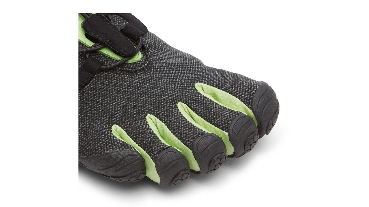 Barfußschuh für Erwachsene mit Schnürung, fünf einzelnen Zehenkammern und profilierter Sohle als Paar, Detailansicht