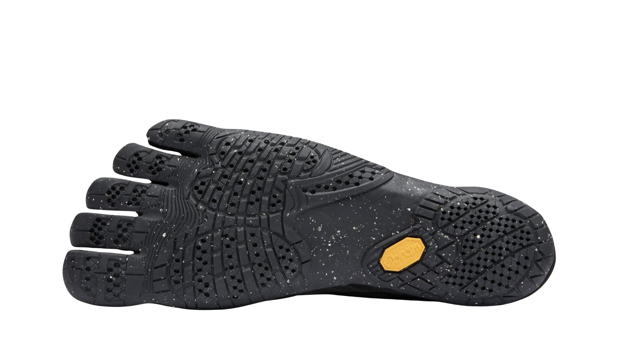 Zehenschuh mit separaten Zehenfächern, elastischem Einstieg und geschlossener Ferse, Einzelschuh, Ansicht von unten