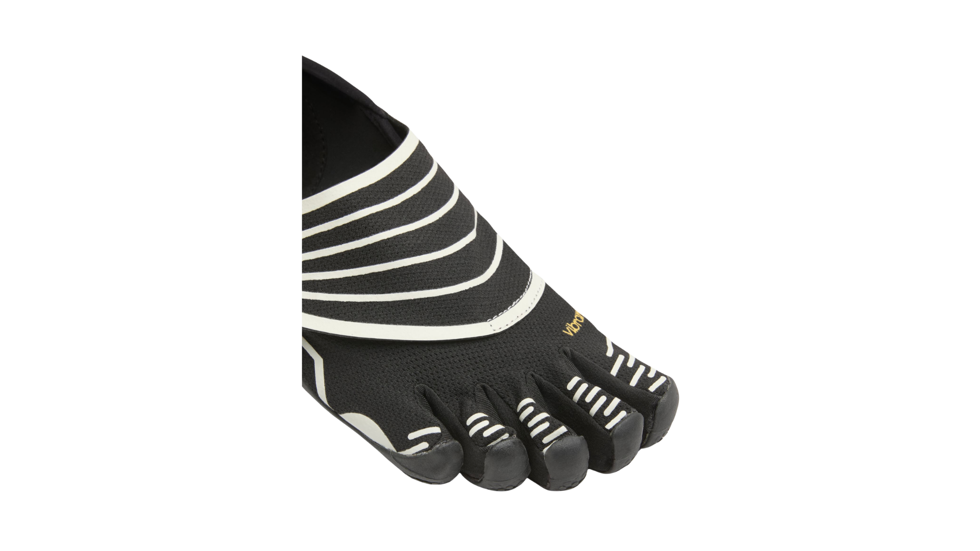 Zehenschuh mit separaten Zehenfächern, Klettverschluss und geschlossener Ferse, Einzelschuh, Detailansicht Zehenfächer
