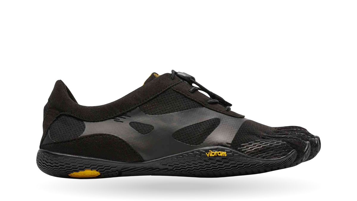 Zehenschuh mit separaten Zehenfächern, Schnellverschluss und Mesh-Einsätzen, Einzelschuh, Seitenansicht außen