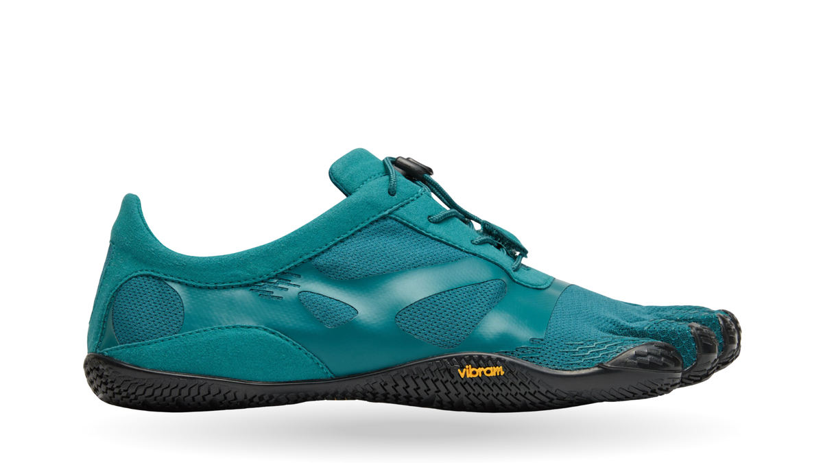 Zehenschuh mit separaten Zehenfächern, Schnellverschluss und Mesh-Einsätzen, Einzelschuh, Seitenansicht außen