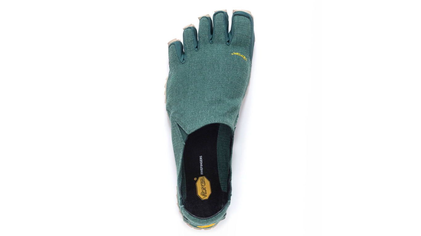 Barfußschuh für Erwachsene ohne Verschluss mit fünf einzelnen Zehenkammern und profilierter Sohle, Draufsicht