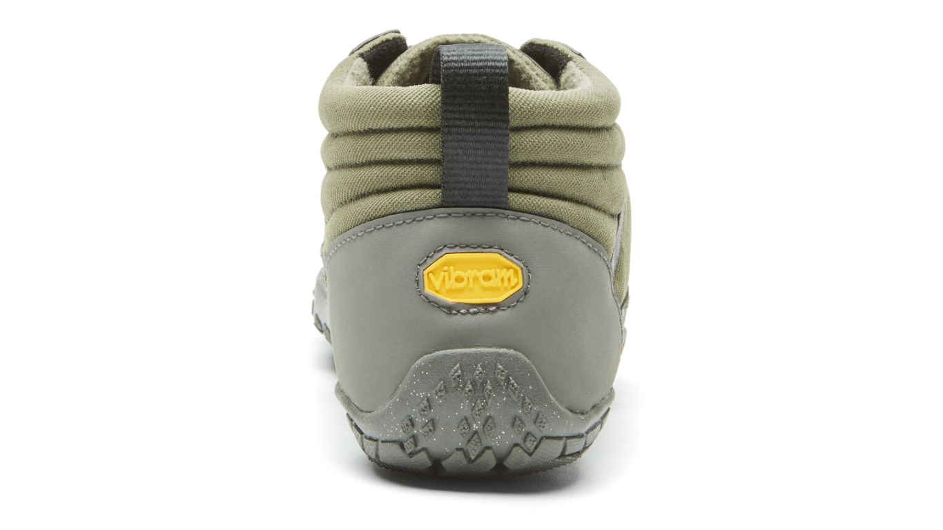 Barfußschuh für Erwachsene mit Schnürung, fünf einzelnen Zehenkammern und profilierter Sohle, Rückansicht