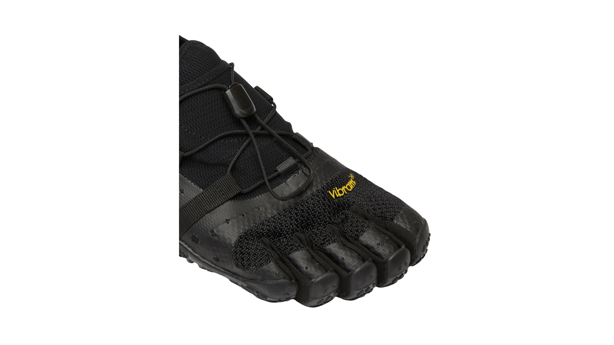 Zehenschuh mit separaten Zehenfächern, Schnellverschluss, seitlichen Riemen und offener Ferse, Einzelschuh, Detailansicht Zehenfächer