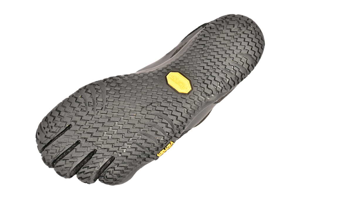 Barfußschuh für Kinder mit Schnürung, fünf einzelnen Zehenkammern und profilierter Sohle, Ansicht von unten