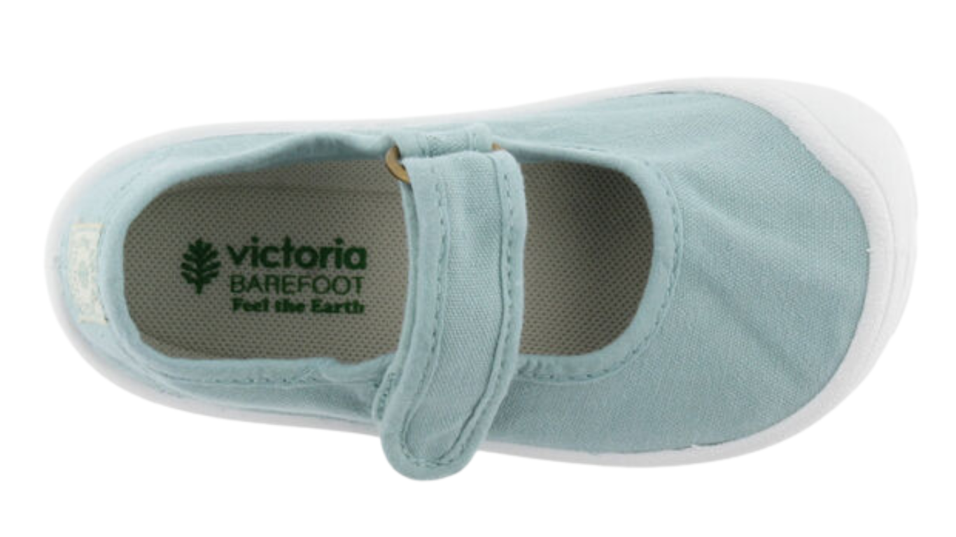 Barfußschuh für Kinder mit breiter Zehenbox, flexibler Sohle und Klettverschluss, geschlossener Zehenbereich, Draufsicht