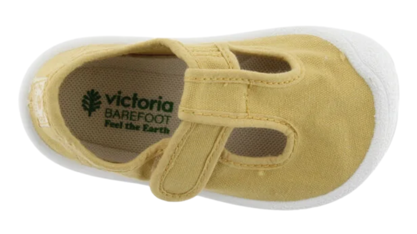 Barfußschuh für Kinder mit breiter Zehenbox, flexibler Sohle und Klettverschluss, geschlossener Zehenbereich, Draufsicht