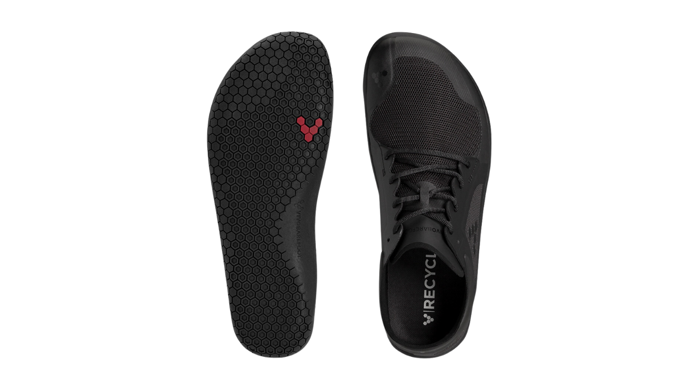 Barfußschuh mit Schnürung, breite Zehenbox, flexible Sohle, geschlossener Fersenbereich, Ansicht von unten und Draufsicht